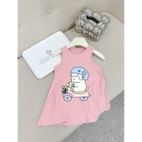 Set Váy Ba Lỗ Chất Vải Thun Cotton Thoáng Mát Dễ Mặc Cho Bé Vào Mùa Hè, Hình Cún Trắng Đội Mũ Lái Xe