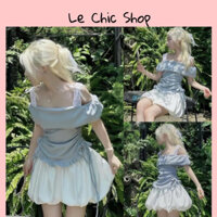 Set Váy Baby Màu Xanh Ngọc Gồm Áo Trễ Vai + Chân Váy Bí Phồng Dáng Tiểu Thư Nữ Women