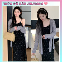 Set Váy Bầu Kèm Áo Cardigan Thu Đông Dáng Suông Dài Hoa Nhí Đi Công Sở Mẫu Mới Trend 2025 JULYMOM