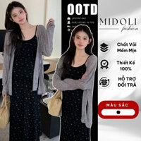 Set Váy Bầu Kèm Áo Cardigan Thu Đông Dáng Suông Dài Hoa Nhí Đi Công Sở Mẫu Mới Trend 2025 MADORA