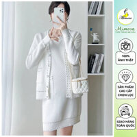 Set Váy Bầu Mix Áo Khoác Trắng Hàng Chuẩn Xịn - Set Đầm Bầu Thời Trang Phong Cách Sang Chảnh [V12]