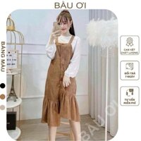 Sét Váy Bầu Nữ Tay Dài Xinh Sắn. Chất Nhung Tăm Phối Thun Tăm Cao Cấp. Đủ Size Từ 47-70kg