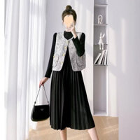 Sét Váy Bầu Rập Ly Phối Áo Ngoài Ri Lê Xinh Xỉu Luôn. Chất Dạ Phối Tăm Hàn. Đủ Size (50-70kg)