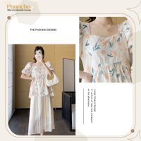 Set váy bầu tết thêu hoa cổ vuông S2