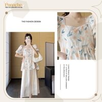 Set váy bầu tết thêu hoa cổ vuông S2