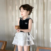 Set váy bé gái, đồ bộ bé gái, set áo kiểu Peter Pan mix chân váy bèo 3 tầng phối ren bồng bềnh 10-20kg Bear Kids