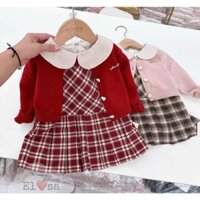 Set Váy bé gái - Set váy caro cổ tim phối áo Cadigan thời trang cho bé ( từ 8-18kg) LyLyyKids