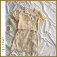 Set Váy Bộ Rời Croptop, Bộ Váy Áo Rời Đẹp Màu Vàng Cực Xinh