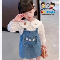 Set váy bò siêu phong cách: áo sơ mi tay dài và yếm V004