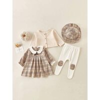 Set váy cardigan kèm quần tất mũ cho bé gái, set đồ mùa thu cho bé - doudoukids