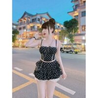 SET VÁY CHẤM BI XOÈ TẦNG DÁNG NGẮN ÁO DÂY PHỐI REN CÓ MÚT ,CHÂN VÁY CÓ LÓT SIU TÔN DÁNG