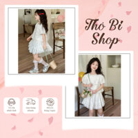Set Váy cho bé Thỏ Bi Shop, Đầm cho bé gái áo cộc tay phối ren kèm chân váy xòe trắng