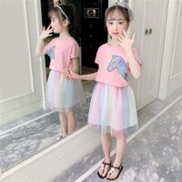 Sét váy cộc tay phối chân cầu vồng hoạ tiết ngựa Pony cho bé gái (N00961)