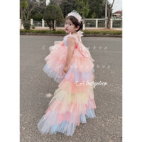 Set váy công chúa cánh tiên có đuôi tháo rời cho bé gái tặng bờm vương miện