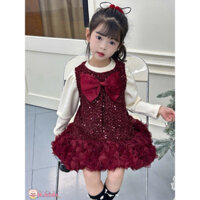 Set Váy dạ kim sa Kèm Áo len lót nỉ cho bé gái hàng Quảng Châu