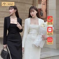 Set Váy Dài 2 Dây 2 Lớp Kèm Áo Khoác Ngoài Có Đệm Vai Meiko Siêu Xinh Có Video Ảnh Thật Được Gói Hộp Chỉnh Chu