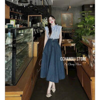Set VÁY DÀI MAXXI kèm áo tay cánh tiên caro sọc thắt nơ xinh mẫu thiết kế cho nàng diện đi làm công sở hoặc đi chơi