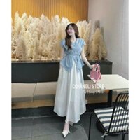 Set Váy Dài Phong Cách Thanh Lịch Chất Áo Đũi Vân Mây Tay Cánh Dơi Xẻ Vạc Đi Kèm Chân Váy Voan Maxi Xinh Xắn