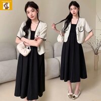 Set váy đầm bầu kèm áo khoác blazer cho mẹ bầu phong cách vintage cao cấp sang trọng, thanh lịch mới hè thu mới
