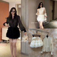 Set váy đầm voan bèo, chân váy bèo xếp tầng, phối áo voan cổ đức phối ren thiết kế sang chảnh tiểu thư, dự tiệc cưới