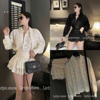 Set váy đầm voan ren dài tay, chân váy ngắn xếp ly thiết kế cao cấp sang chảnh dự tiệc, váy ren trắng sơ mi ren