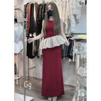 set váy dáng dài nữ, set áo sát nách phối bèo le+ chân váy xòe loe nữ , set nữ đi tiệc