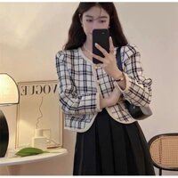 Set váy đen kèm áo khoác dạ sọc caro viền màu nữ tính