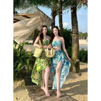Sét váy đi biển cực chẩt cho mùa hè lên hình bao xịn sét áo ống cúp ngực có mút phối chân váy maxi xẻ tà đuôi cá ht hoa