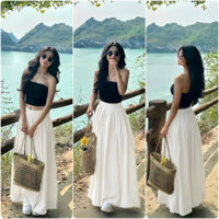 Sét Váy Đi Chơi Gồm Áo Cúp Ngực + Chân Váy Đũi Dáng Dài