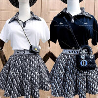 Set váy Dior vải chéo