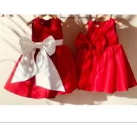 set váy đỏ nơ trắng kèm khăn voan nơ cài đầu xinh xỉu