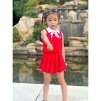 Set váy đỏ xếp ly có quần bên trong cho bé gái - Hàng Thiết Kế Angel Baby Shop