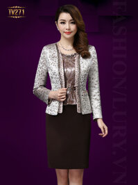 Set váy gấm kèm áo khoác vest đính đá hạt cao cấp TV271