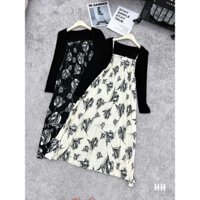 Set váy hai dây hoa dáng dài kèm áo khoác cardigan [FREESHIP] Đầm maxi dáng suông phong cách tiểu thư