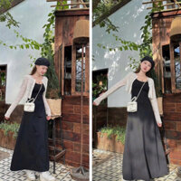 Set váy hai dây, kiểu váy dài kèm áo khoác ren sang chảnh dễ thương - Colory Shop