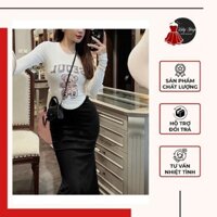 Set váy hai dây thun gân phối áo gấu tay dài dễ thương - Kaly Store