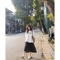 Sét Váy Her, Bộ Váy Hoa Nhí Áo Phông, Hàng QC