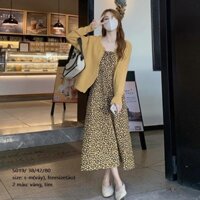 Set váy hoa nhí dáng chữ A + áo khoác len Cardigan siêu hot hit