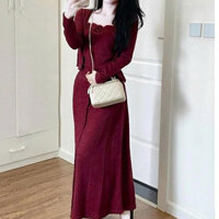 Set Váy Hoa Nổi 2 Dây Kèm Áo Khoác Ngoài, Đầm Body Len Gân Đính Hoa Mix Áo Cardigan Dài Tay