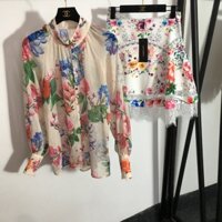 Sét váy hoa ren phối áo sơ mi Dolce&Gabbana D&G cao cấp