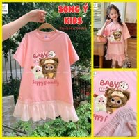 Set váy hồng pastel phối hình baby three{ Melisa }