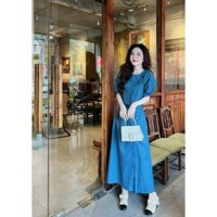 Set váy jeans nữ sẻ tà có quần lót trong, chân váy chữ A chất dày dặn dáng dài có nút giả siêu dễ thương fammilyshop