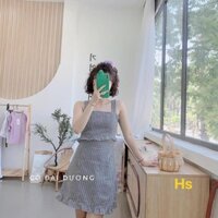 Set Váy Kẻ Chun Lưng Bèo Gấu-DihaFashion-(S031)