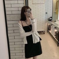 Set váy kèm áo khoác len mỏng