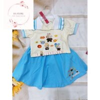 Sét váy Labubu có cổ cho bé gái : Áo cổ bẻ cộc tay kèm chân váy xoè cho bé đi học - Váy melody dễ thương