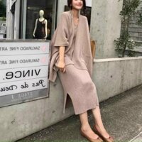 SET VÁY LEN 2 DÂY KÈM ÁO KHOÁC CARDIGAN PHONG CÁCH HÀN QUỐC
