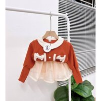 Set váy len cam đất, chân váy voan cho bé gái Thu Đông 2022