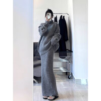 Sét Váy Len cổ lọ nữ + Váy len đuôi cá dáng dài + Sét váy mùa thu đông