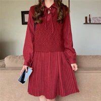 Set váy len kèm áo gile