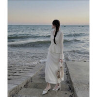 Sét váy len ren lỗ áo tay xoè